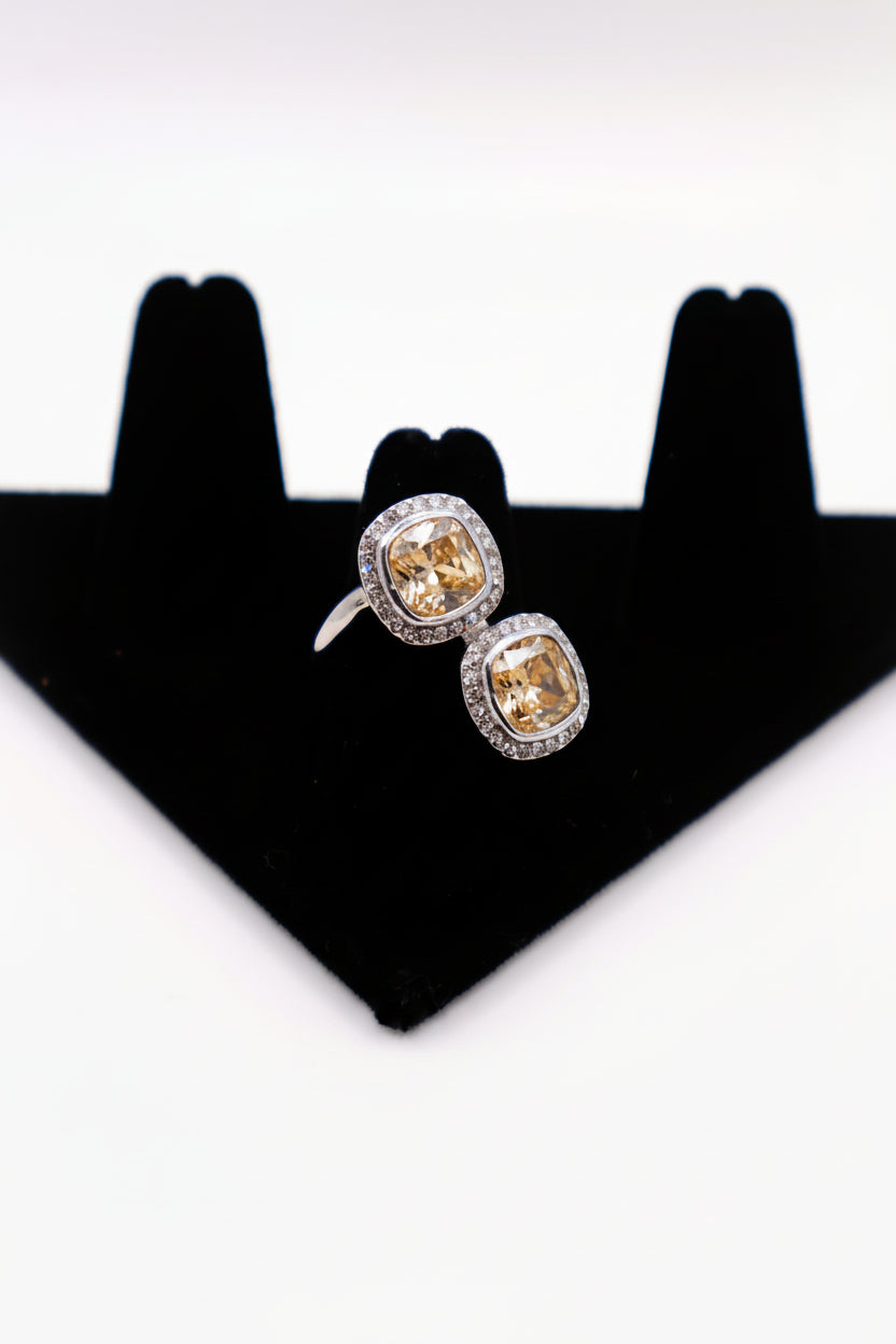 Radiant Gemstone Duo Ring – Elegant Two Stone Gemstone