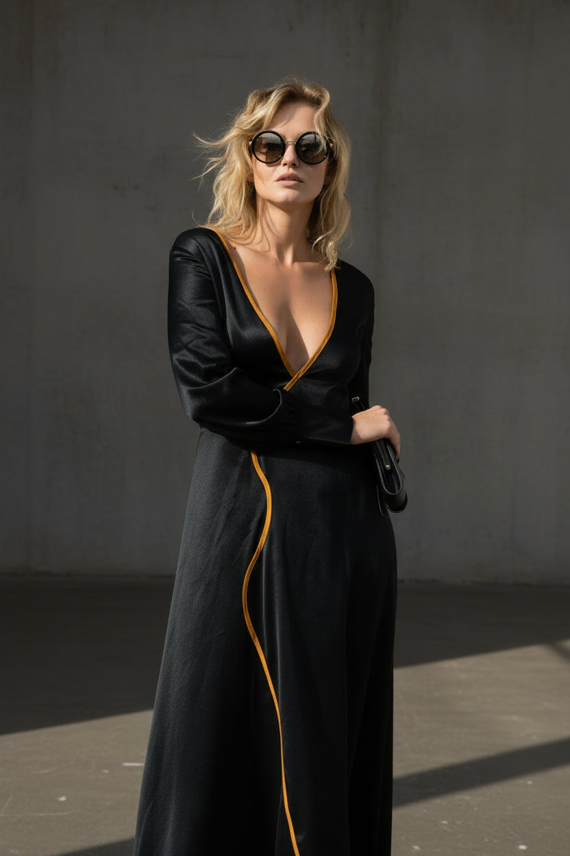 Adrienne Black Silk Dress Luxury Black Silk Evening Dress
