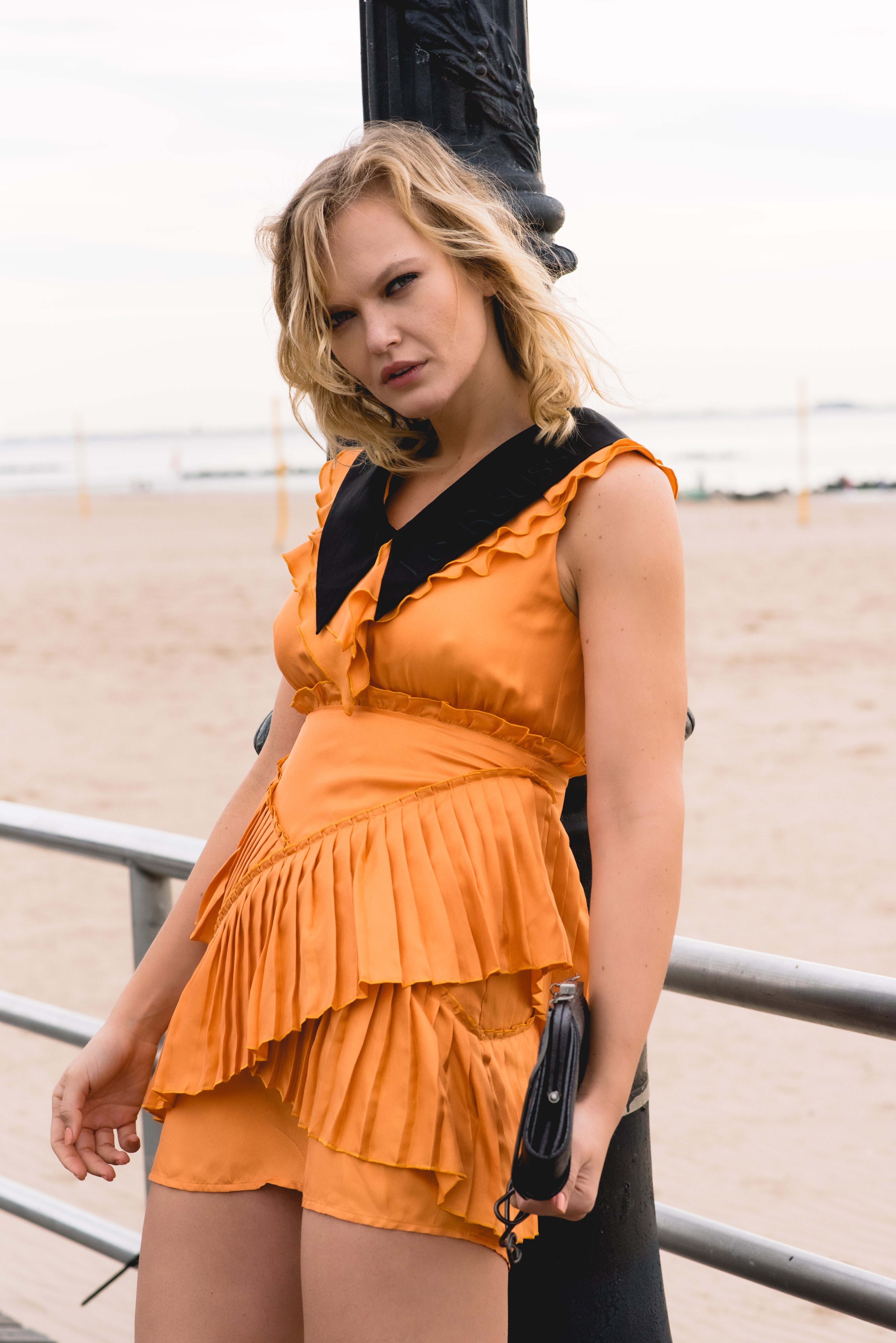 Camille Mini Silk Dress Women's Luxury Orange Mini Dress