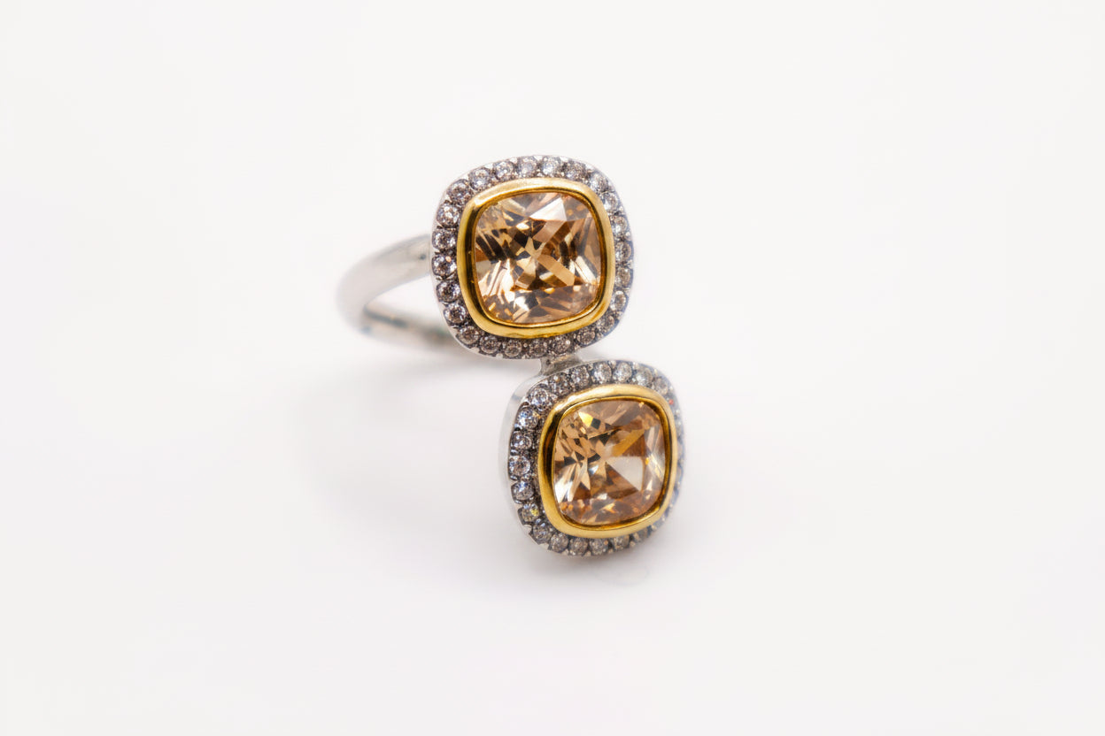Radiant Gemstone Duo Ring – Elegant Two Stone Gemstone