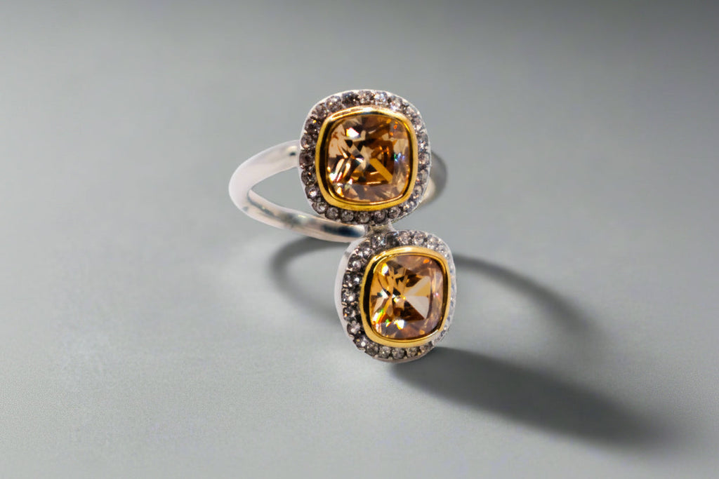 Radiant Gemstone Duo Ring – Elegant Two Stone Gemstone
