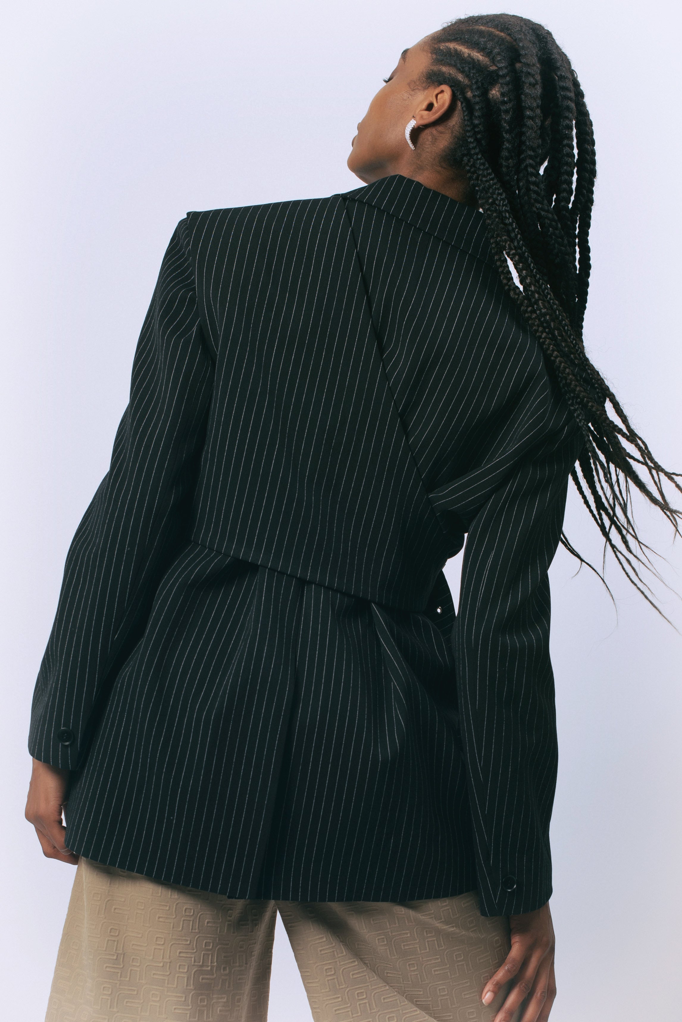Luna Noir Pinstripe Blazer Women's Luxury Pinstripe Blazer